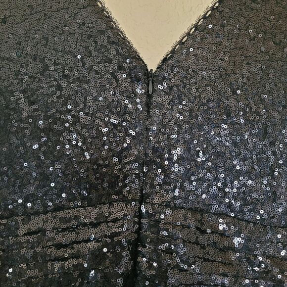 Kate Kasin Sequin Formal Cocktail Evening Maxi Dress Black Size 18w Sleeveless - Picture 8 of 11